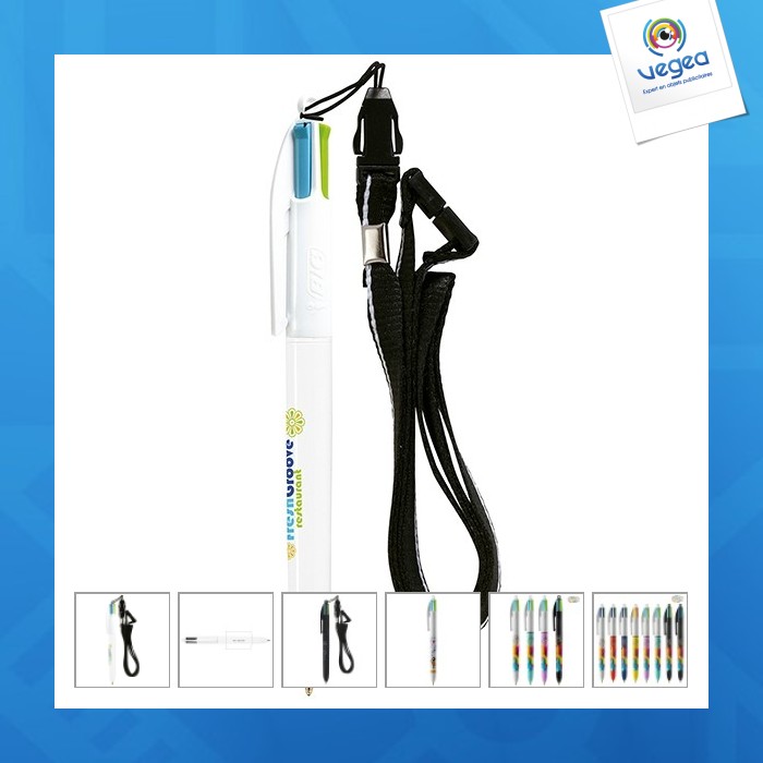 Bolígrafo bic de promoción de moda de 4 colores con banda para el cuello