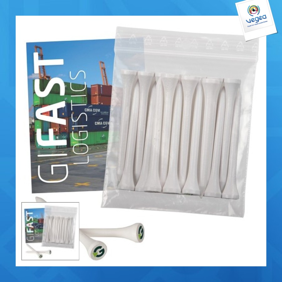 Bolsa de polietileno con 20 tees personalizables de 70 mm y tarjeta