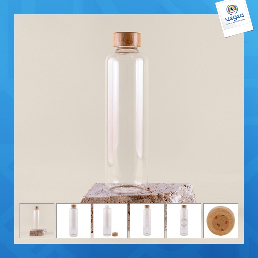 Botella personalizable con tapón de bambú