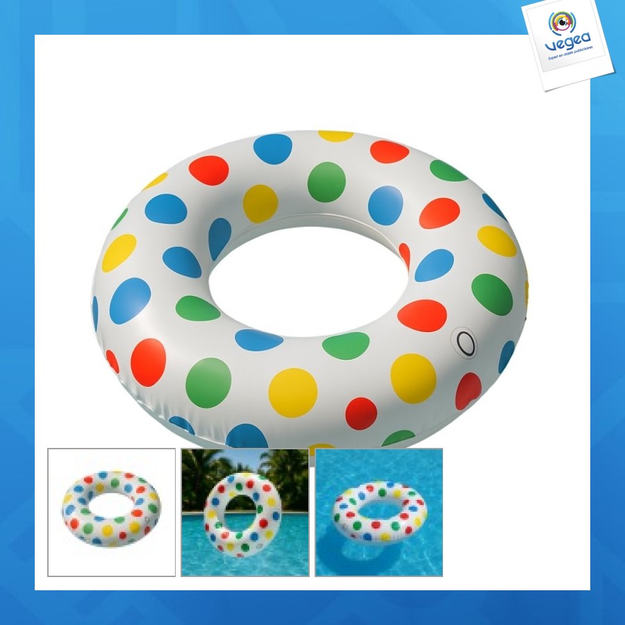 Bouée gonflable de promoción géante ronde à pois 91cm multicolore