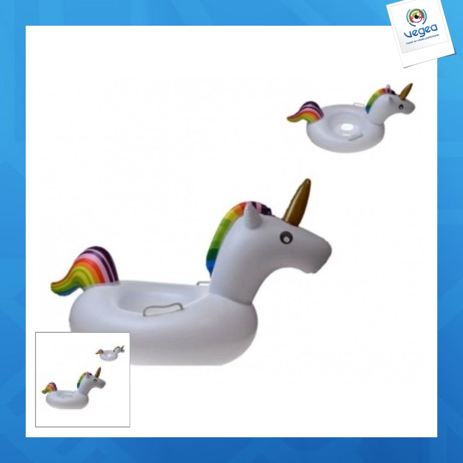 Bouée gonflable de promoción licorne, environ 70cm, avec poignées