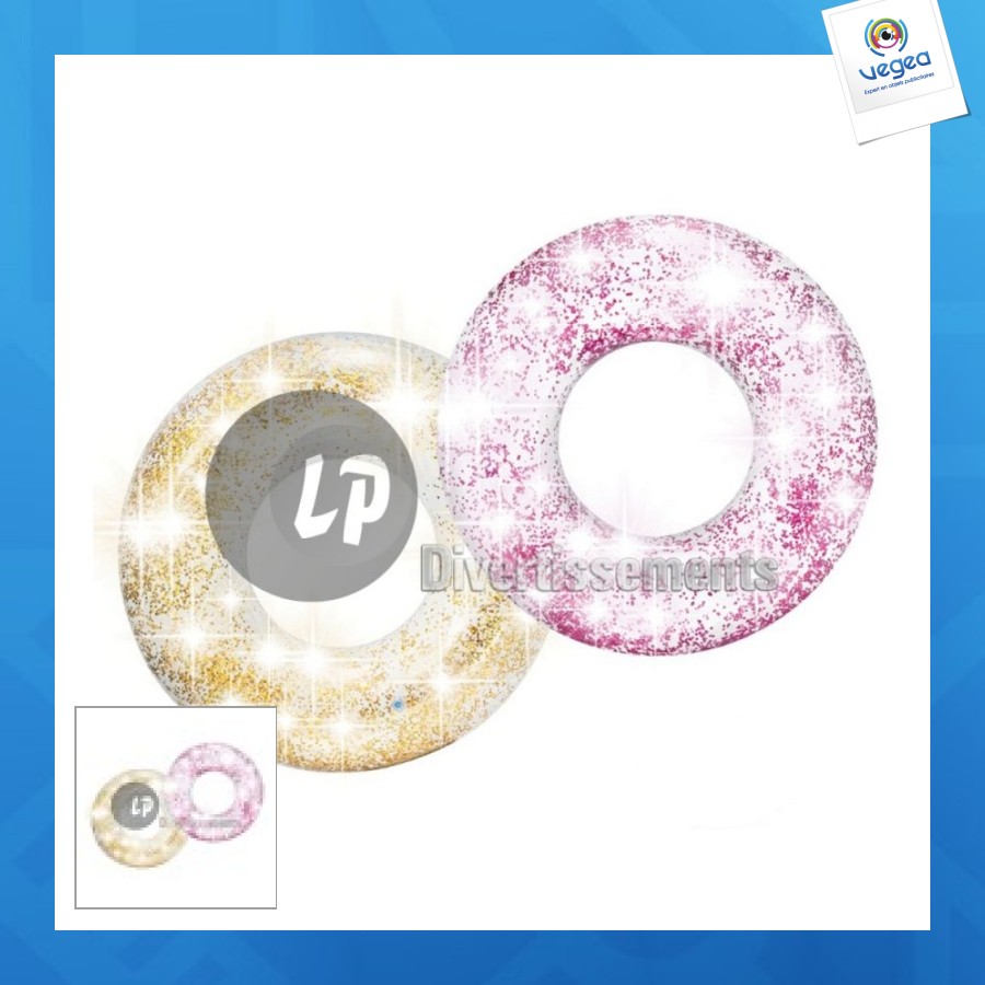 Bouée gonflable personalizable translucide avec paillettes mix 119cm