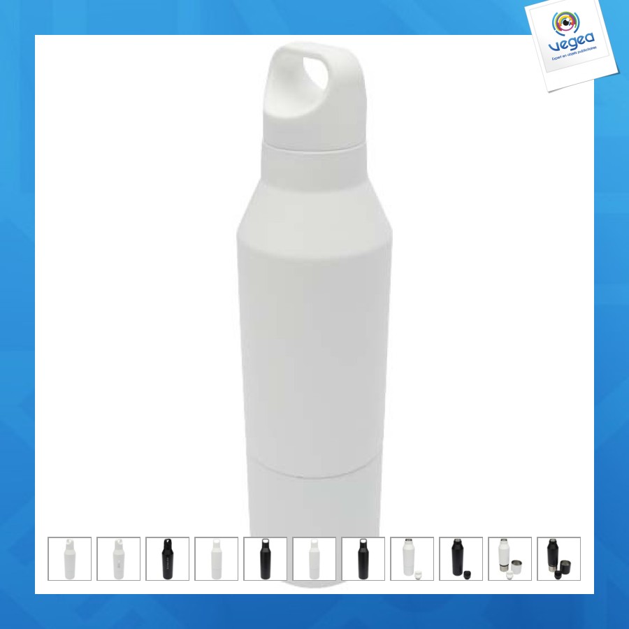 Bouteille isotherme personalizable odessy de 600 ml en acier inoxydable recyclé rcs avec gobelet de 300 ml