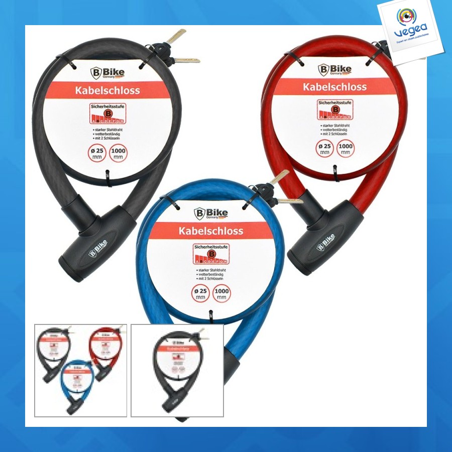 Câble antivol de promoción pour vélo 25x1000mm - assortiment