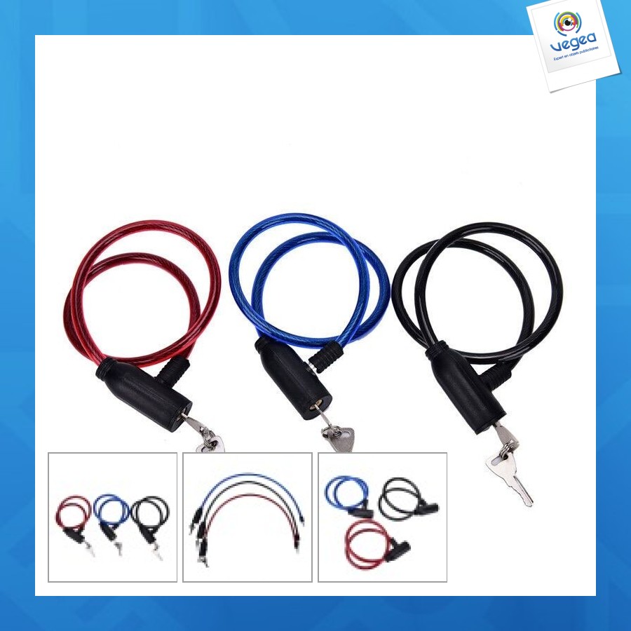 Câble antivol personalizable pour bicyclette, serrure à clé, long