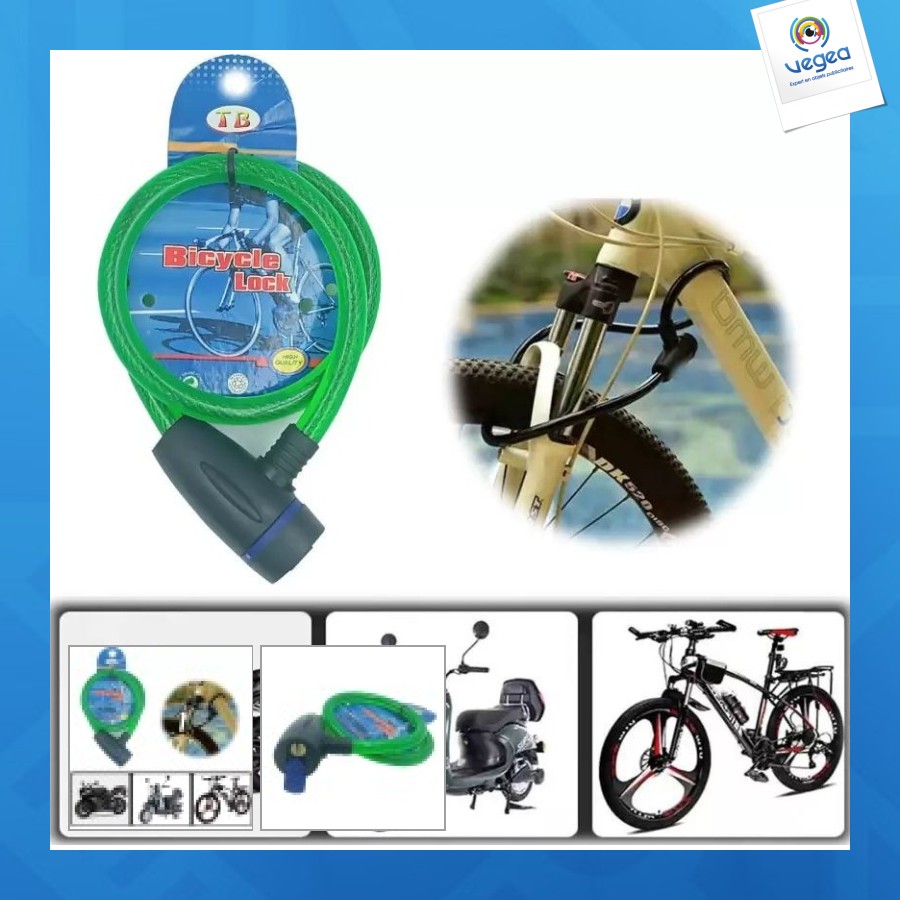 Câble antivol personalizable pour vélo, longueur du câble 150cm