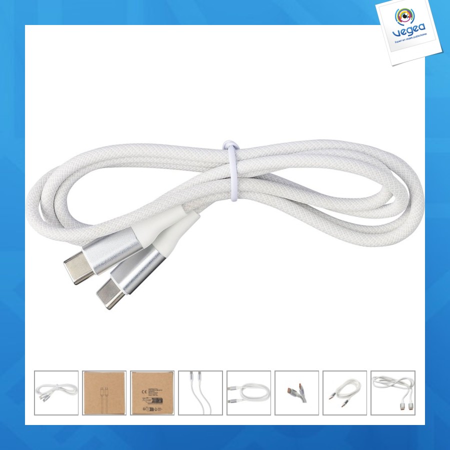 Câble de charge personalizable et de transfert en nylon 35 w jacob