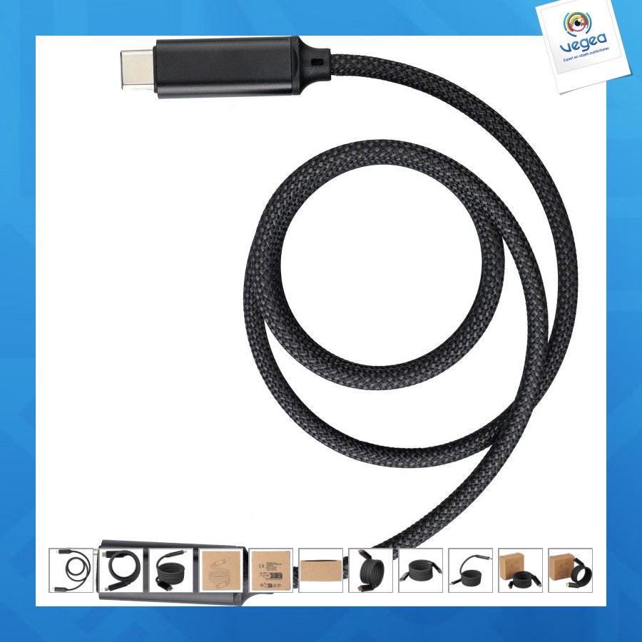 Câble de charge personalizable et de transfert en nylon 60 w janet