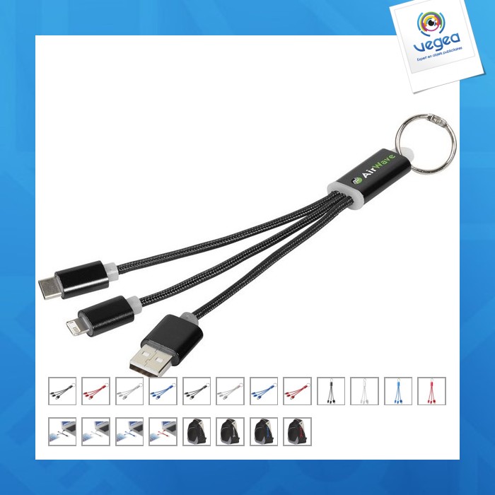 Cable de promoción de carga 3 en 1 con llavero metálico