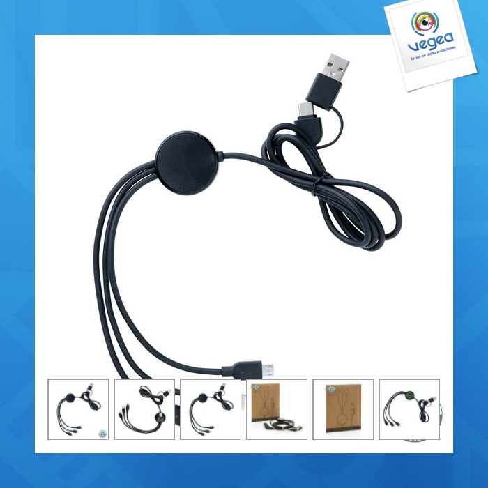 Cable personalizable 6 en 1 de plástico reciclado tpe y rcs