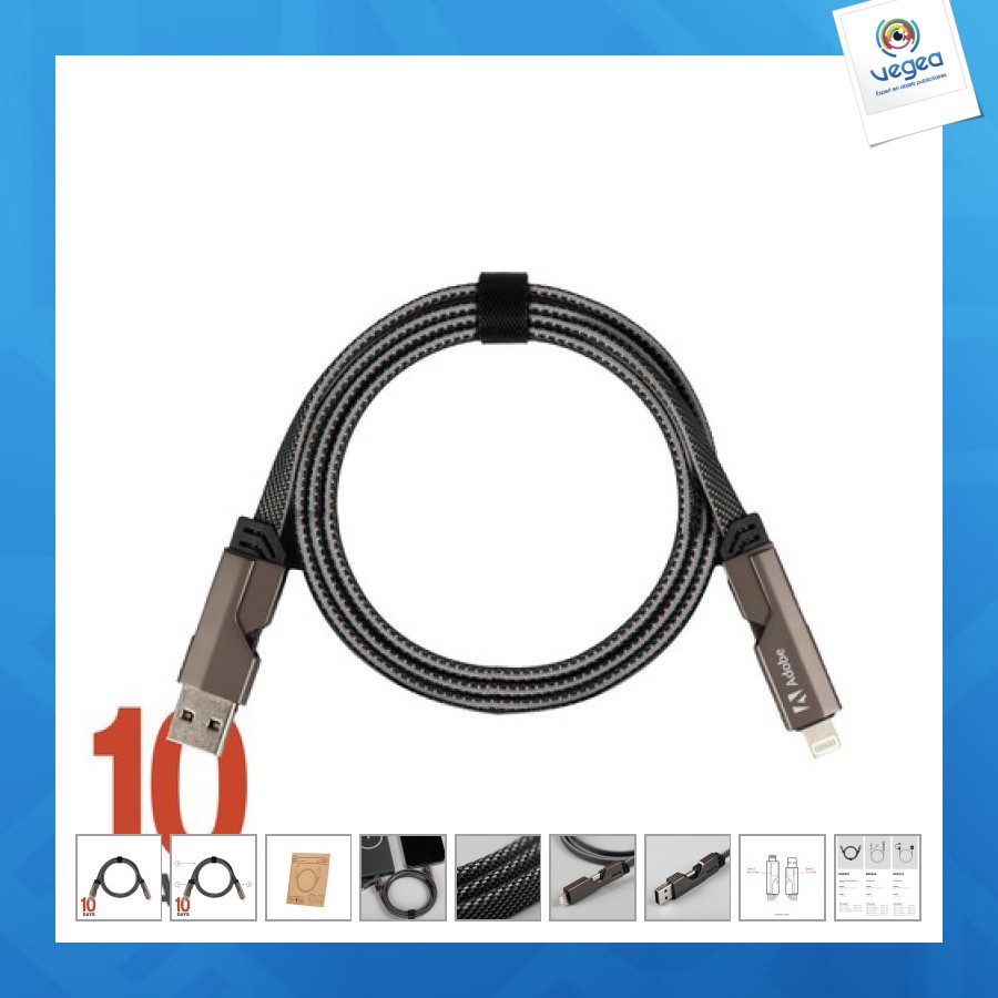 Cable personalizable universal 4 en 1, rpet, 60w