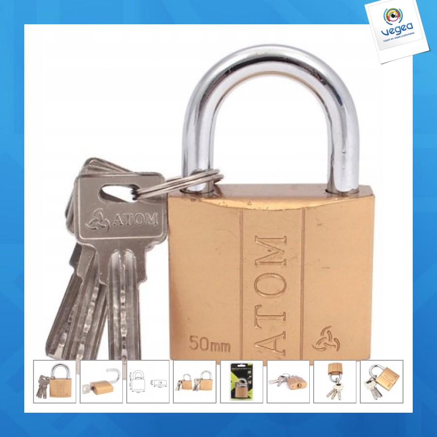 Cadenas/blister atomique 40mm en fonte, clé codée