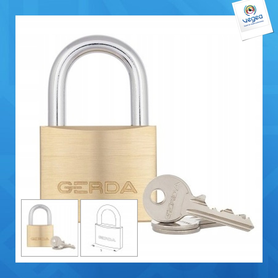 Cadenas personalizable gerda laiton 50mm avec bouton poussoir
