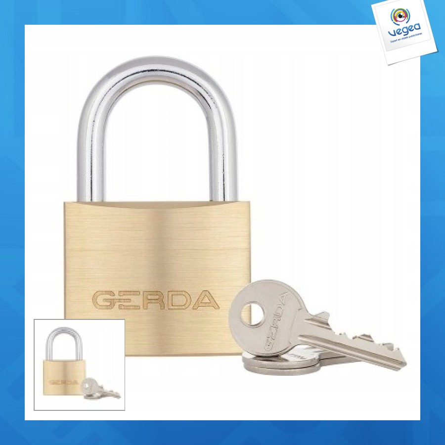 Cadenas personalizable gerda laiton 60mm avec bouton poussoir