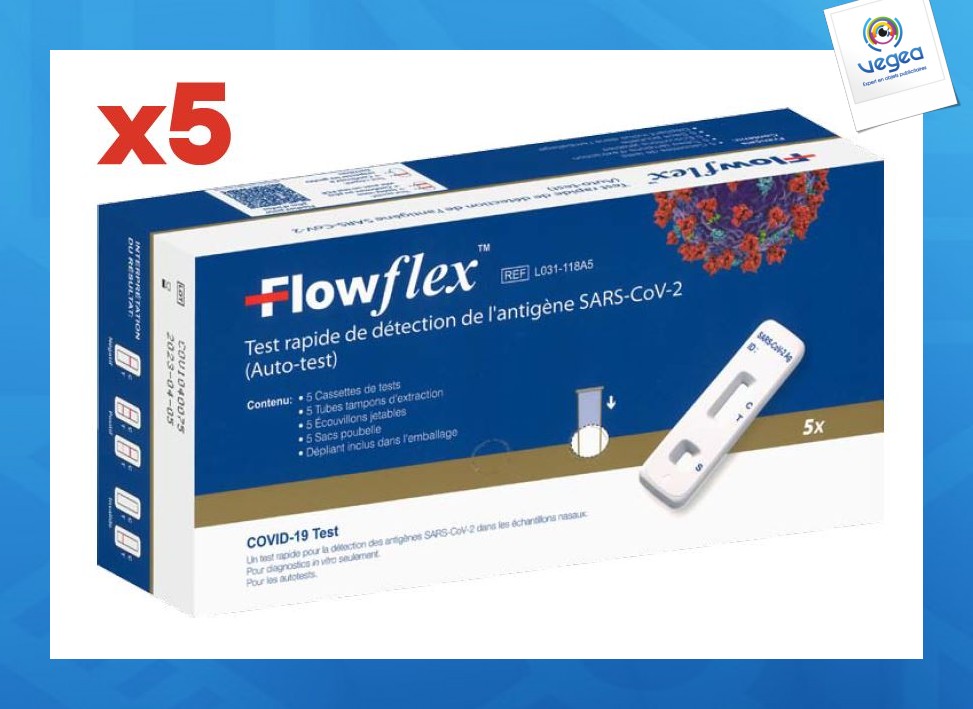Caja de 5 autopruebas de antígeno flowflex covid-19 personalizable por hisopo nasal