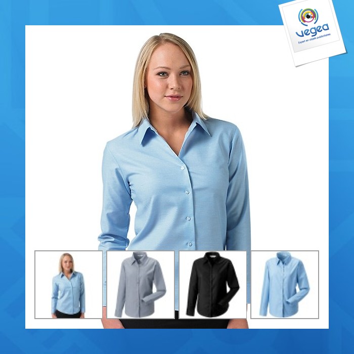 Camisa oxford de manga larga para mujer russell collection