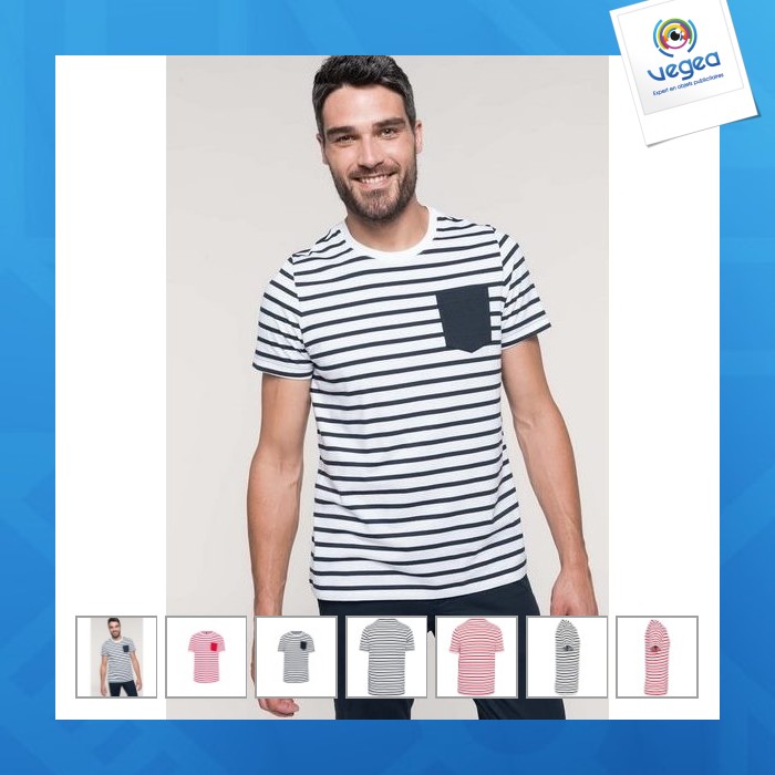 Camiseta de marinero a rayas con bolsillo
