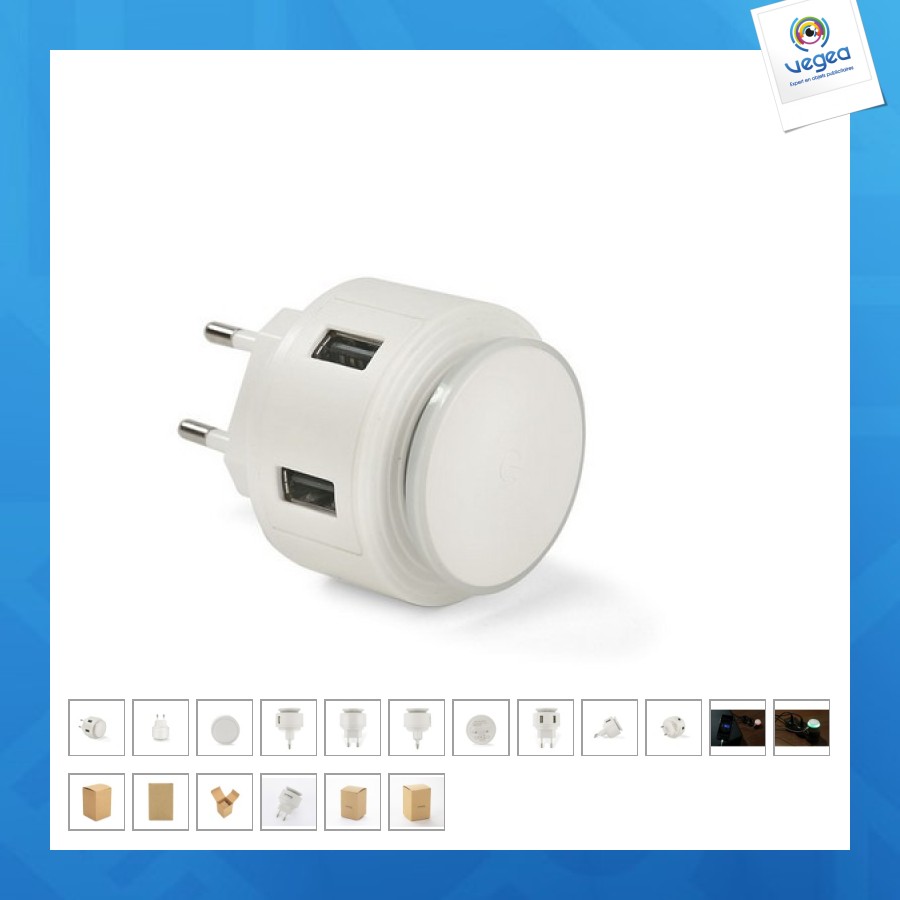Cargador de pared usb doble con luz nocturna personalizable notto