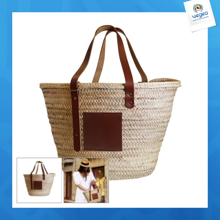 Cesta con asas de cuero 46x28x32cm
