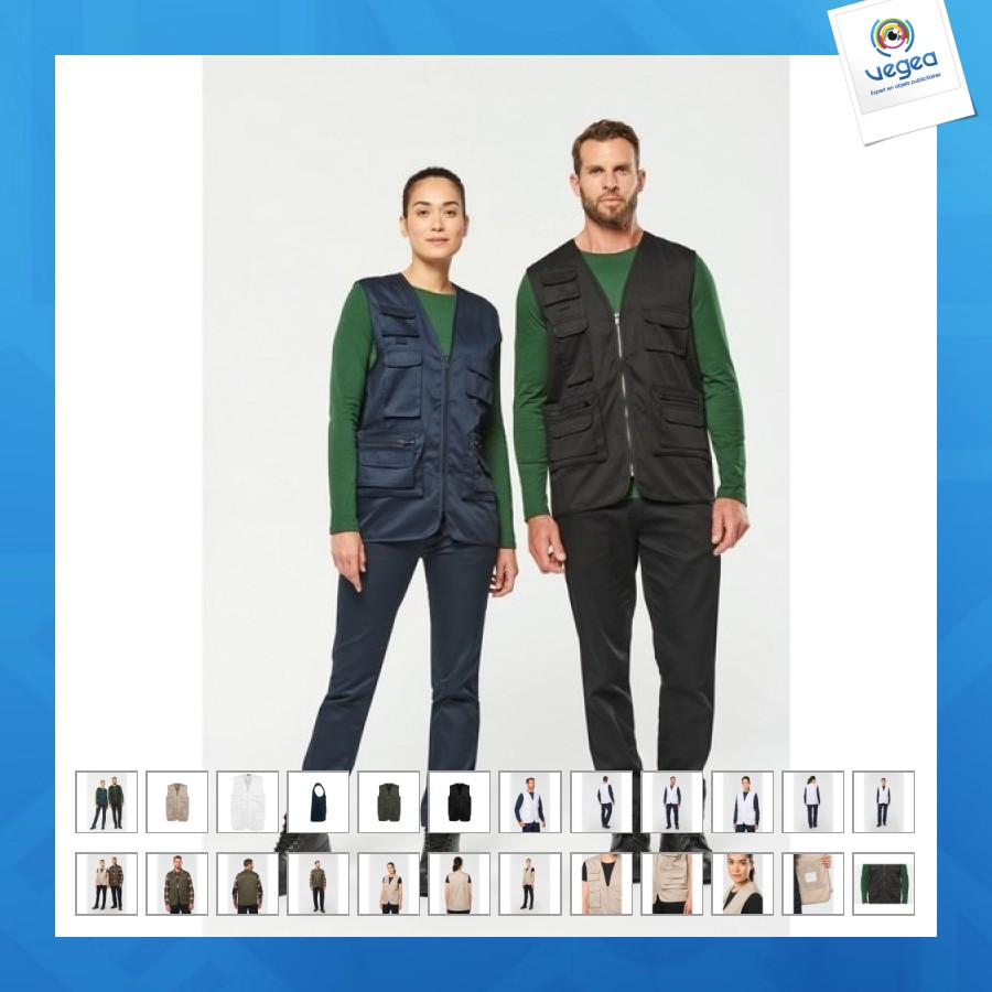 Chaleco multibolsillos unisex de polialgodón forrado