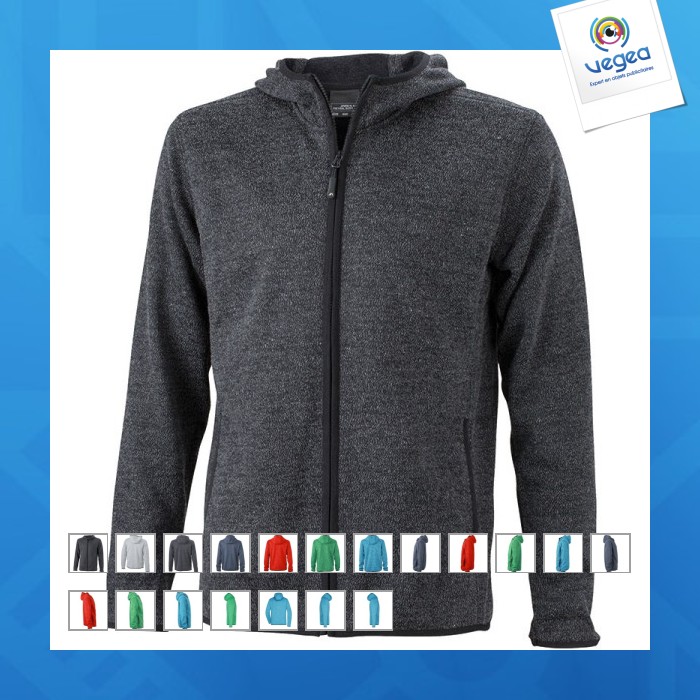Chaqueta polar personalizable con capucha para hombre -peso: 320 g/m².