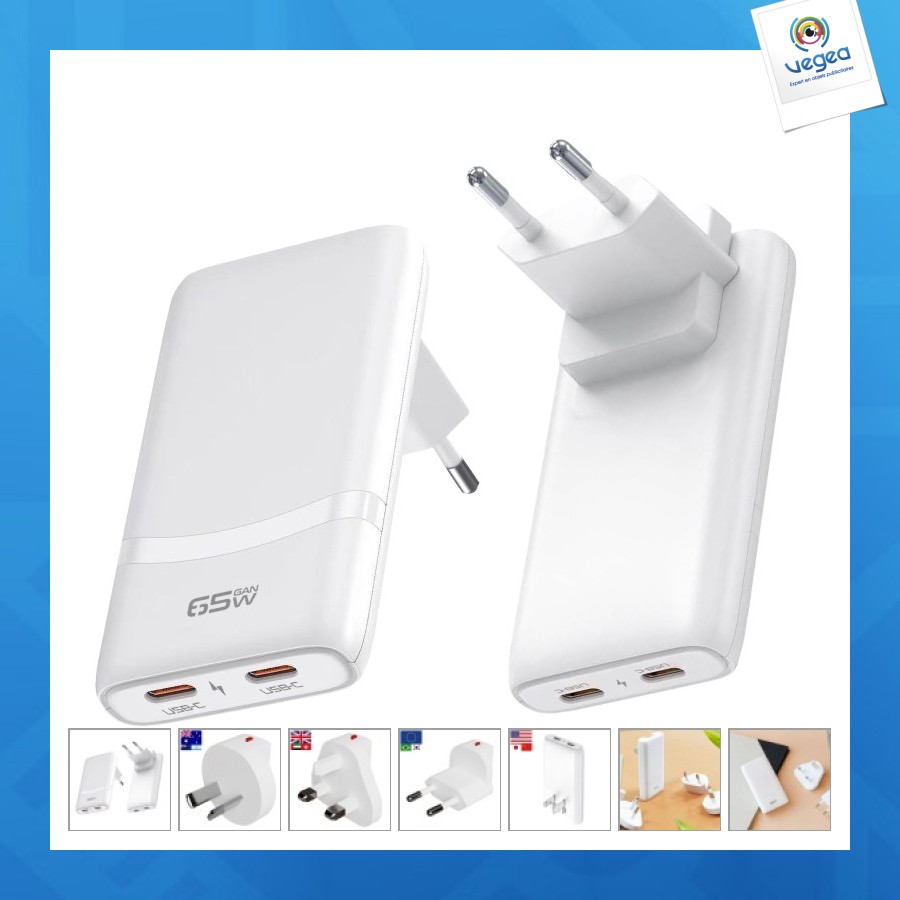 Chargeur secteur 65w universel de promoción - eu/us/uk/aus