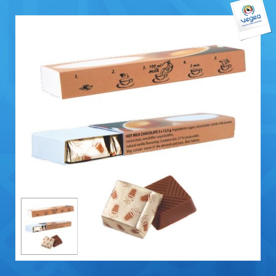 Chocolate caliente de 3 piezas en caja impresa