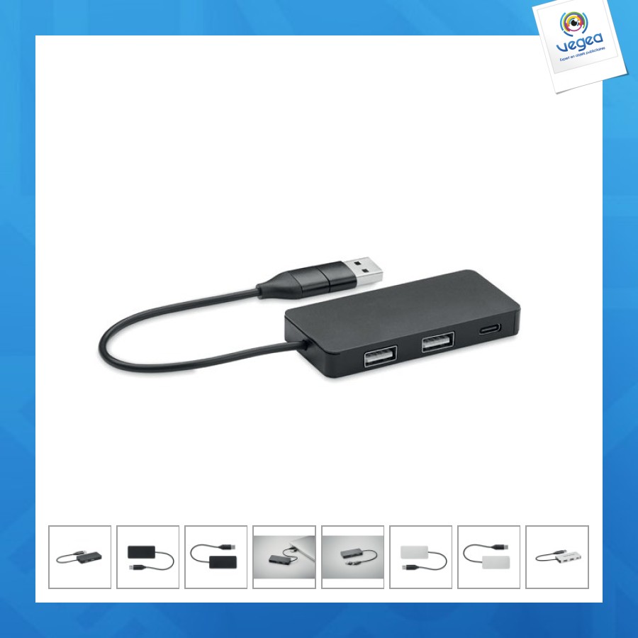 Concentrador usb de 3 puertos con cable de 20 cm