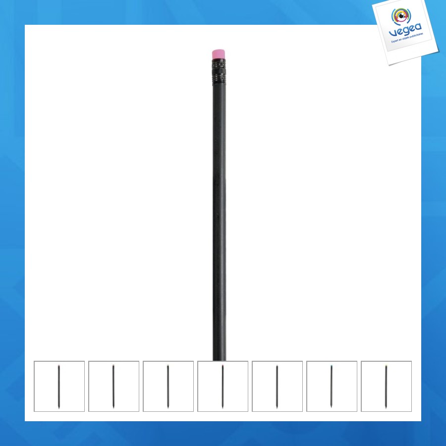 Crayon à papier personalizable noir cylindrique avec gomme coloré