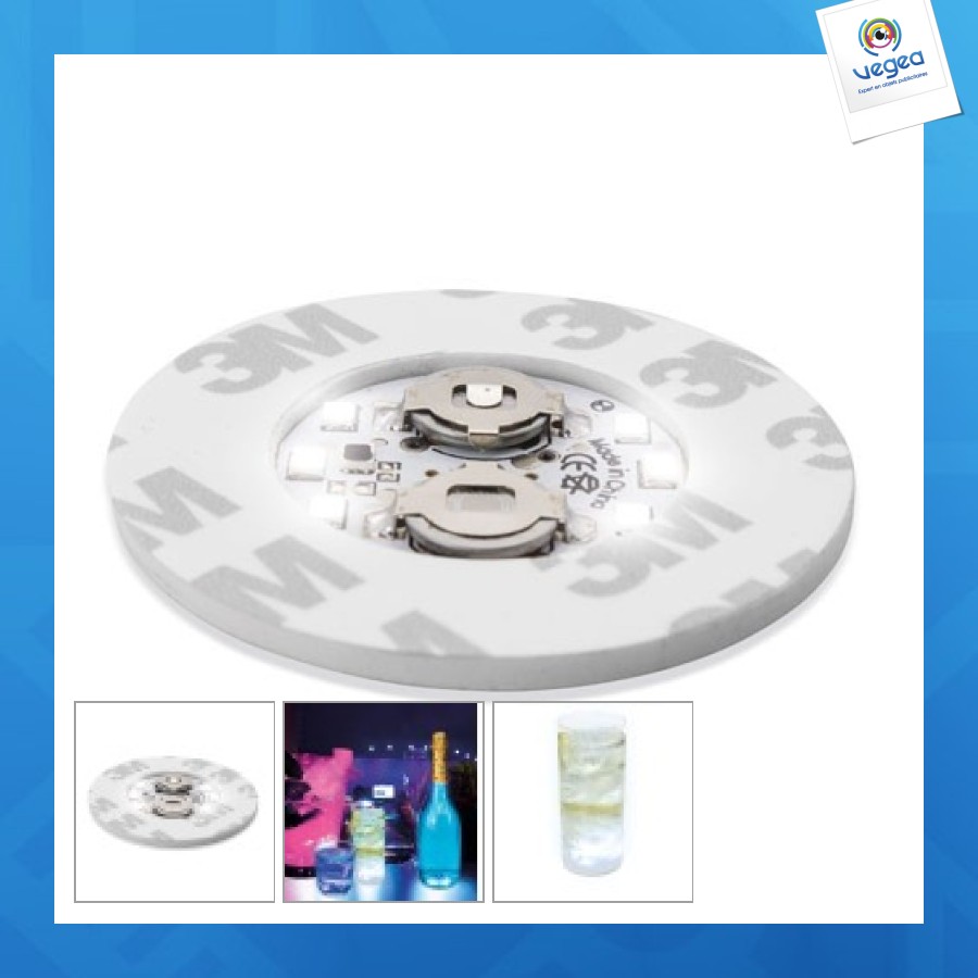 Dessous de verre de promoción autocollant led blanc