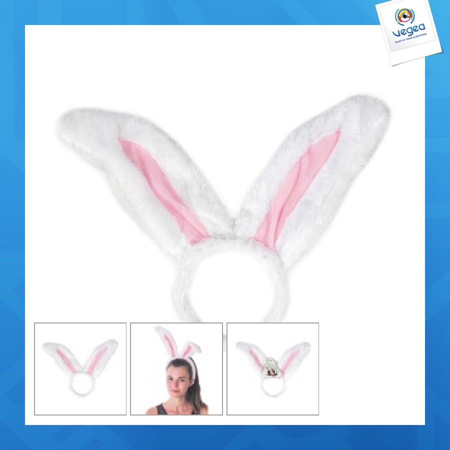 Diadema conejo de peluche blanco y rosa