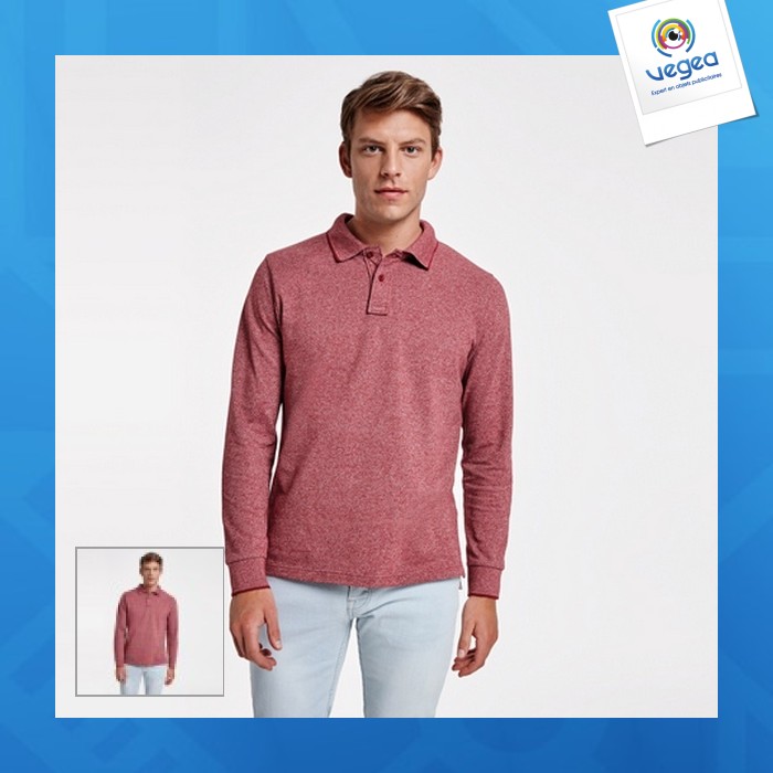 Dylan - polo de manga larga de promoción moteado con tapeta de 2 botones tono sobre tono