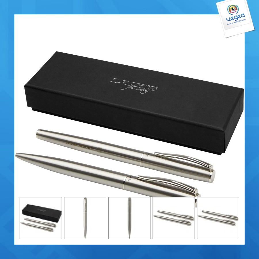 Ensemble de stylo bille personalizable et stylo roller didimis en acier inoxydable recyclé