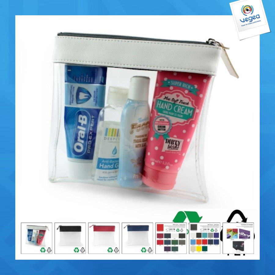 Estuche transparente con cremallera 185 x 180 x 20 mm en rpet
