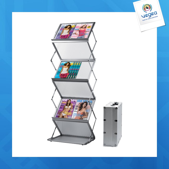 Expositor plegable zig-zag alu-plexi 6 x a3 + estuche