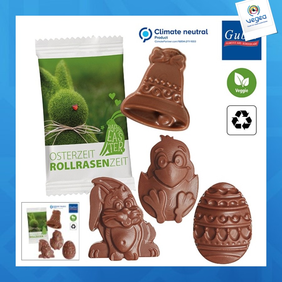 Figurita de chocolate de pascua en flowpack de papel