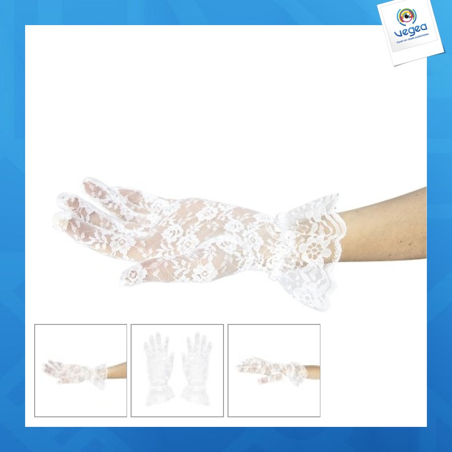 Gants personalizables blancs courts en dentelle
