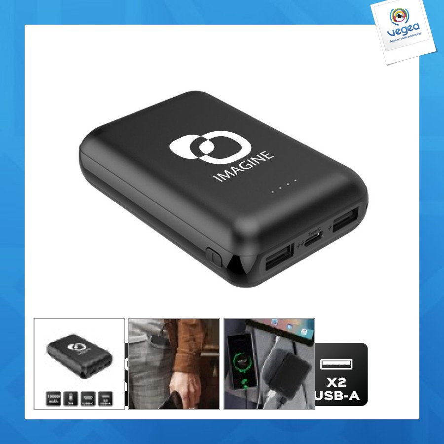 Gomu - powerbank personalizable 10.000 mah 2 puertos usb + 1 usb-c, ultracompacto, acabado