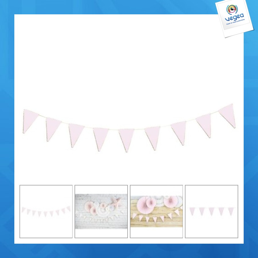 Guirnalda de banderines festoneados rosa pastel y oro 3m
