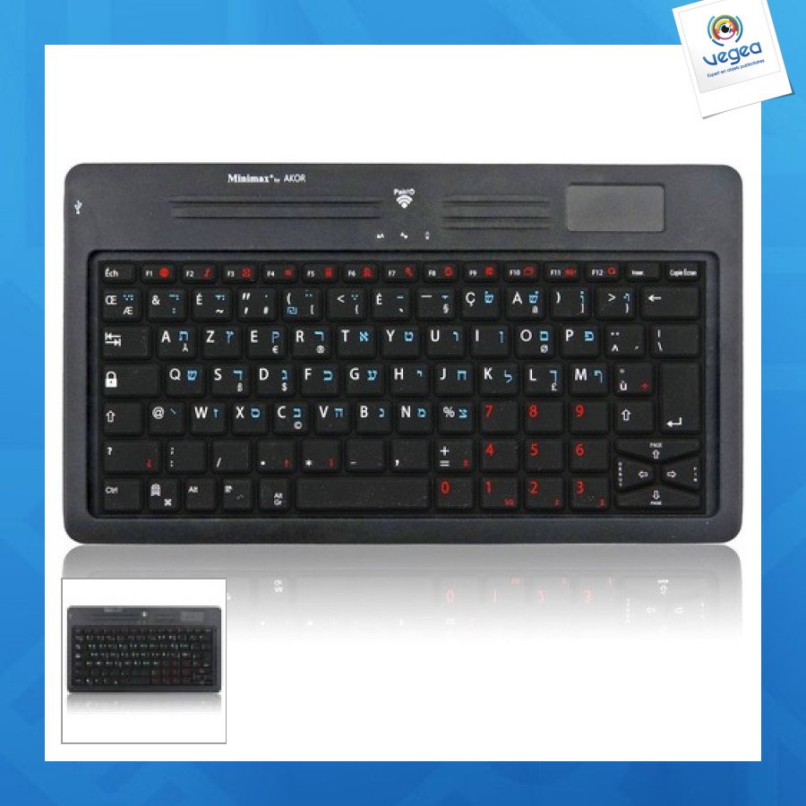 Inglés hebreo teclado bluetooth touchpad