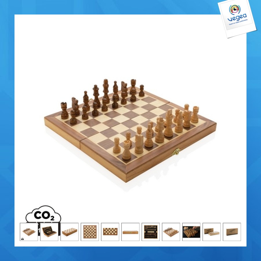 Jeu d'échecs personalizable pliable en bois fsc®
