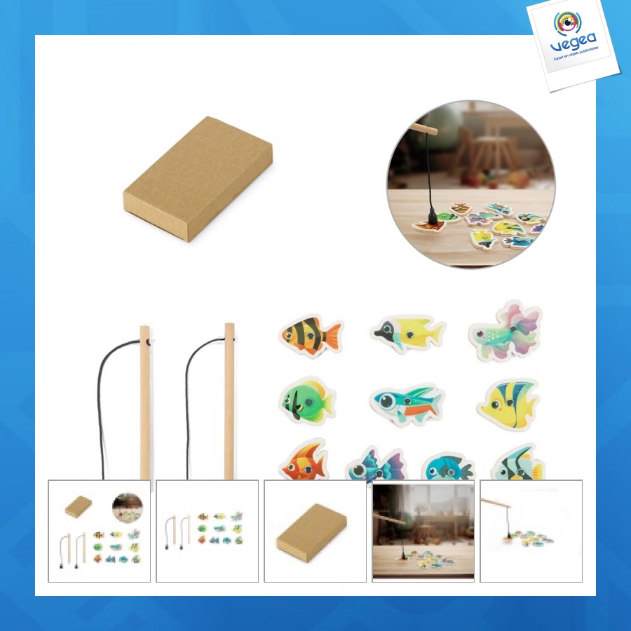 Jeu de pêche de 10 poissons en bois