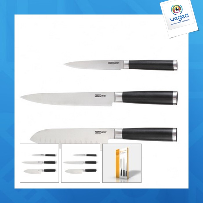 Juego de 3 cuchillos de tipo japonés en una caja