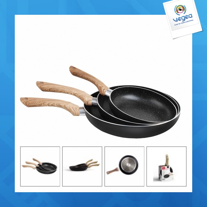 Juego de 3 estufas personalizables en piedra y madera.