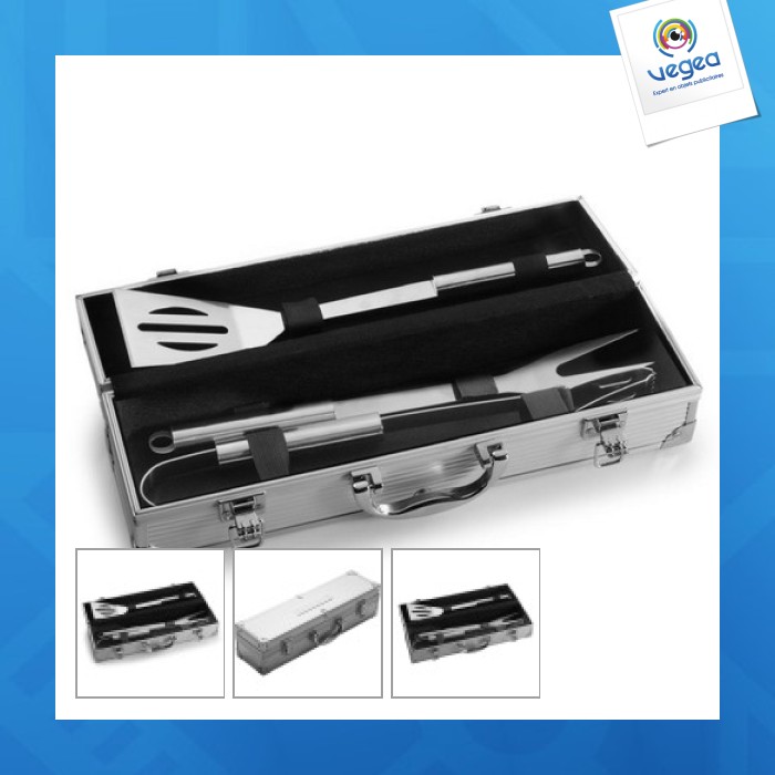 Juego de barbacoa de 3 piezas en un estuche de aluminio