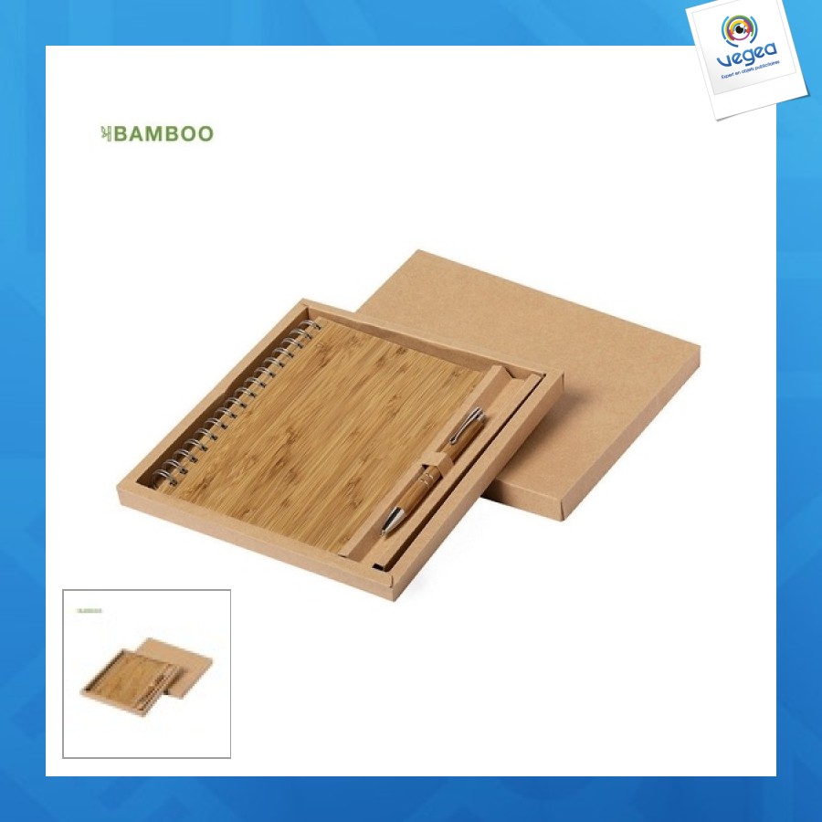 Juego de bolígrafo y cuaderno de bambú