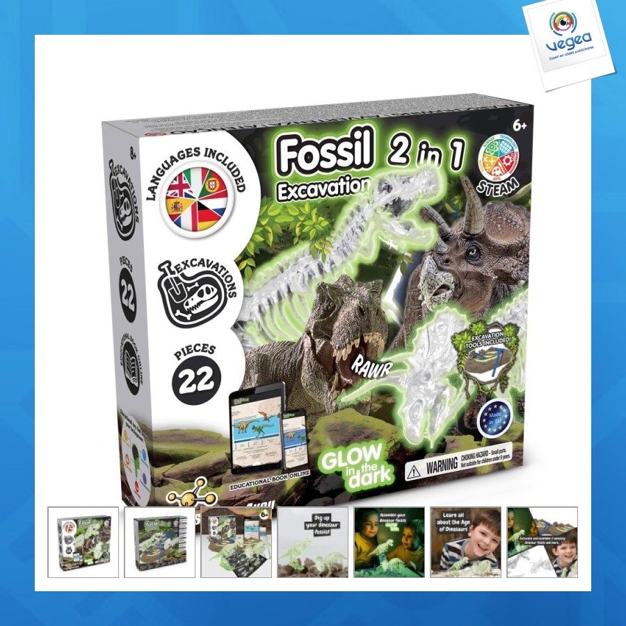 Kit de excavación de fósiles 2 en 1 i. juego educativo para niños