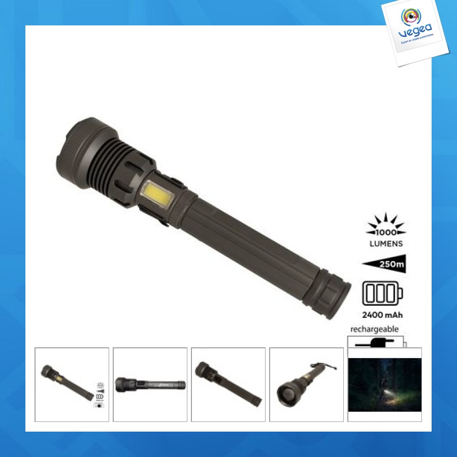 Lampe-torche personalizable rechargeable 3 en 1 'rigel' xl