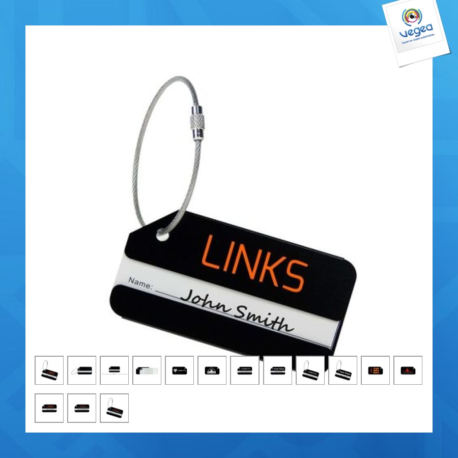 Luggage tag aluminium noir
