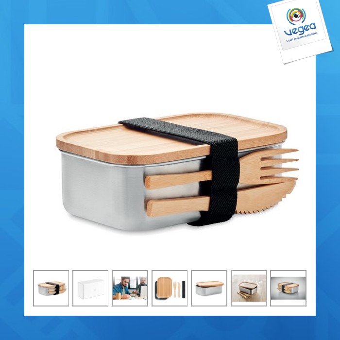 Lunchbox de promoción de metal y bambú con cubertería